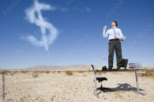 Photo: Businessman seeing dollar sign in clouds Businessman seeing dollar sign in clouds