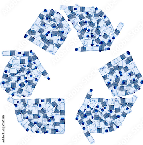 Photo: Recycling symbol made of water bottles Recycling symbol made of water bottles