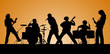 Rock band. Silhouettes of six musicians.