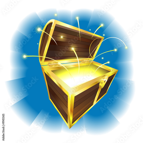 Illustration of treasure chest with sparks flying