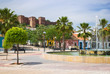 Silves plaza with fountain looking towards the Moorish castle Silves plaza with fountain looking towards the Moorish castle