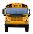 Yellow school bus isolated on white - front view