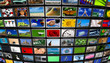 Illustration: Big installation of Flat Panel TVs displaying different images Big installation of Flat Panel TVs displaying different images