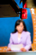 Young woman TV reporter presenting the news