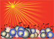 A background in red tones with discs and notes