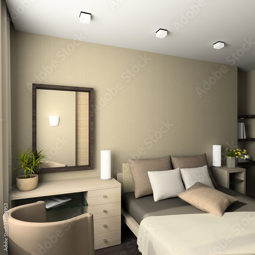 Illustration: Iinterior of modern bedroom. 3D render Iinterior of modern bedroom. 3D render