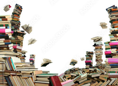 Many books on white background