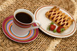breakfast and coffee on the table