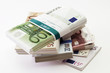 Bundles of euro banknotes, close-up