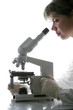 Scientist and microscope