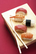Sushi on wooden plate