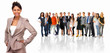 Businesswoman standing in front of a group of people