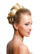 Beautiful modern wedding  hairstyle on white background