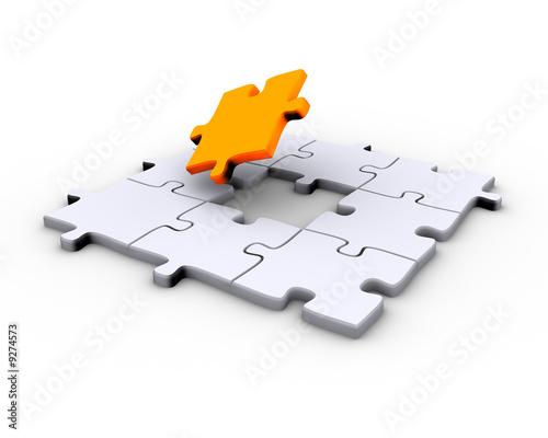 Jigsaw puzzle with a missing orange piece to complete