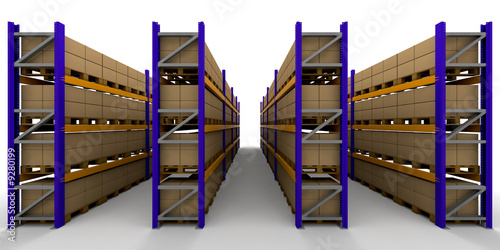 3D render of racking full of boxes