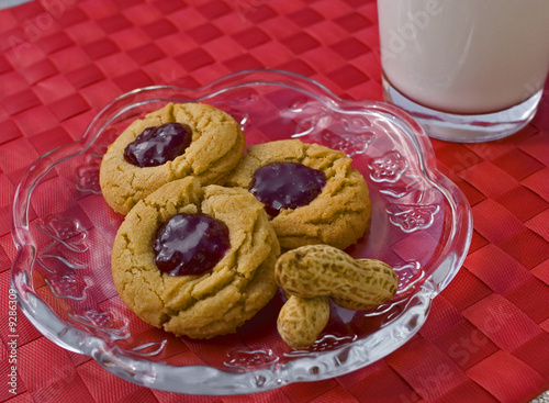 Peanut Butter and Jelly cookies with a Glass of Milk Peanut Butter and Jelly cookies with a Glass of Milk