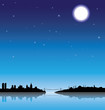 Istanbul silhouette at night with reflection on the sea