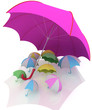 Colorful 3d rendered illustration of many  umbrellas