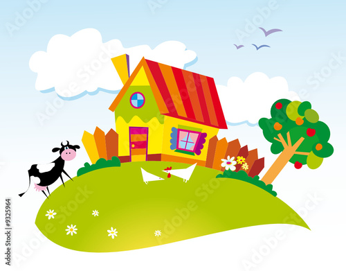 Vector: rural landscape with farm animals rural landscape with farm animals