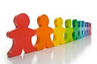 Brightly colored wooden people isolated on a white background.