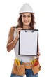 Young Girl with tools for building and a empty poster