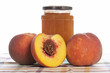 Peach jam glass jar and some fresh fruits. Shallow DOF Peach jam glass jar and some fresh fruits. Shallow DOF