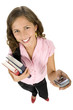 Young woman holding books and mobile phone