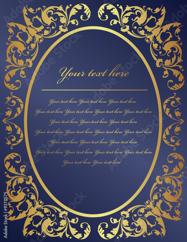 Vektor: vintage style gold frame with blue background, vector vintage style gold frame with blue background, vector