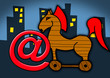Troijan horse over cityscape Troijan horse over cityscape