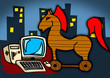 Troijan horse over cityscape