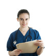 Young female physician or nurse in scrubs,