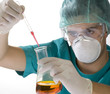 Scientist taking a probe in a labor scene with testtubes