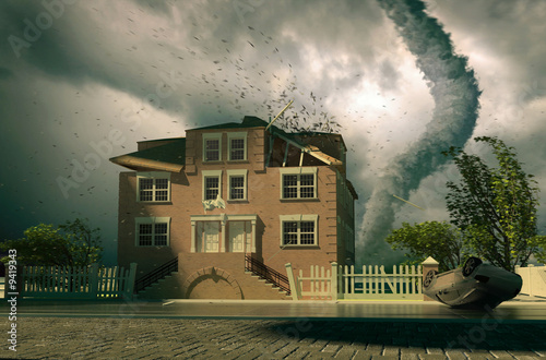Illustration: tornado over the house (3d rendering) tornado over the house (3d rendering)