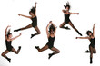 Multiple Jump Poses of a Modern Dancer in Fishnets and a Leotard