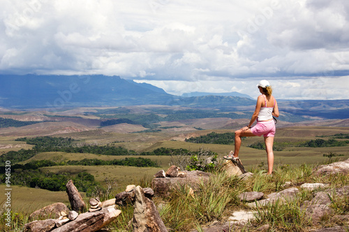 Women tourist looking at Tepui in Venezuela