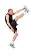 Senior man stretches before exercise