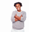 Closeup portrait of a happy young man standing isolated