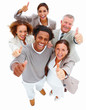 Portrait of happy business people with thumbs up