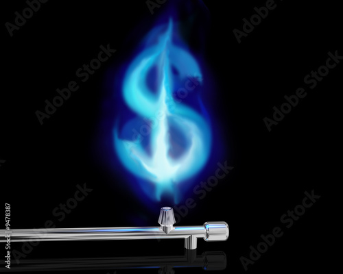 Illustration: Illustration of a blue gas flame in the form of a dollar symbol Illustration of a blue gas flame in the form of a dollar symbol