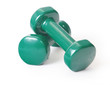 two green dumbbells isolated on white two green dumbbells isolated on white