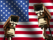 two CCTV cameras and rippled American flag illustration