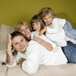 Happy family on sofa
