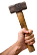 Hand holding sledgehammer. Isolated in white background