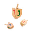 three wooden dreidel jewish hanukkah game isolated on white
