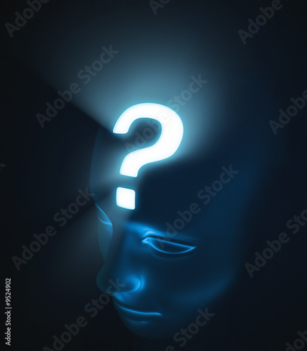 Head with interrogation point. The intensity of the doubt.