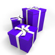 three Big blue gift boxes with a white ribbons three Big blue gift boxes with a white ribbons