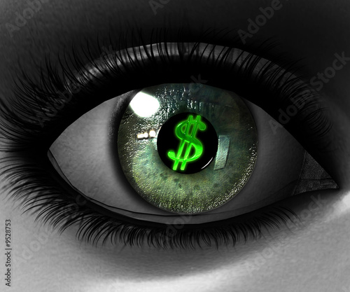 dollar sign eyes. in 3D with us dollar sign