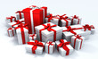 Red gift box with white ribbon in the middle Red gift box with white ribbon in the middle