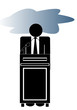 business man at podium with storm cloud over his head