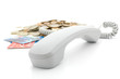 Receiver; pile of coins and credit cards Receiver; pile of coins and credit cards